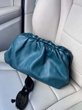 Teal Blue/Green Genuine Leather Made in Italy Cloud Oversized Clutch Purse Bag